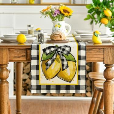 Imagem de Caminho de mesa de verão xadrez de búfalo, decoração de mesa de jantar sazonal de primavera para decoração de festa em casa 33 x 91 cm