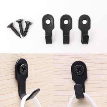 Imagem de 10 conjuntos de ganchos em forma de J de aço inoxidável com itens de parafuso, porta-chaves, gancho de perfuração de parede, cozinha, banheiro, mini ganchos, preto