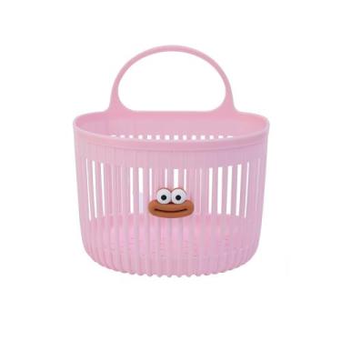 Imagem de Cestas de armazenamento de parede rosa e branco – pacote com 2 cestas organizadoras suspensas para cozinha, despensa, banheiro e garagem, prateleiras decorativas de bolso de parede para armazenamento