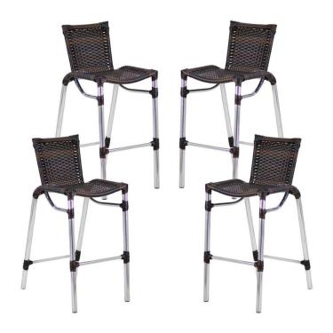 Imagem de 4 Banquetas Empilháveis Alumínio Alta Para Cozinha Edícula Balcão E Bar Pedra Ferro