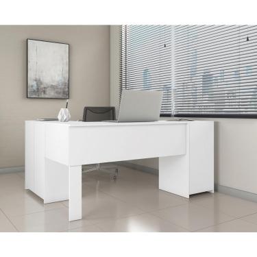 Imagem de Conjunto Para Escritório 2 Peças Com Escrivaninha Em L E Armário Multiuso 4 Portas Branco Notável Móveis Branco