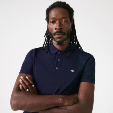 Imagem de Polo Lacoste Slim Fit em Mini Piqué Stretch, M, Azul marinho