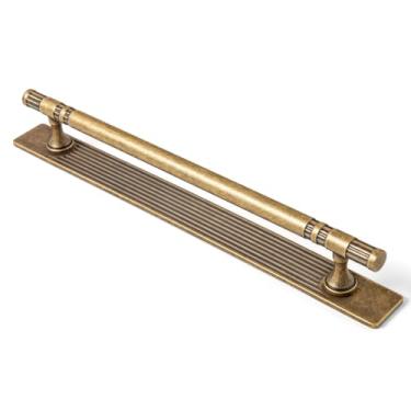 Imagem de Goo-Ki Puxadores de gaveta de armário de latão antigo c-c de 19 cm com placa traseira/espaçador/placa de base - pacote com 2 puxadores de barra de latão retrô vintage ferragens de cozinha de liga de