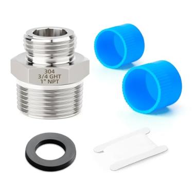 Imagem de TAISHER 1 peça adaptador de mangueira de jardim de aço inoxidável 304, 3/10.2 cm GHT macho x 2.5 cm NPT macho conector de mangueira de jardim com arruelas