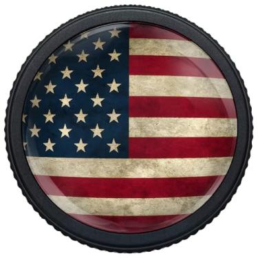 Imagem de Artinhand Pacote com 4 maçanetas de armário de cozinha com bandeira americana rústica, maçanetas redondas de alumínio preto fosco serrilhadas, gavetas de furo único, puxadores de porta de armário