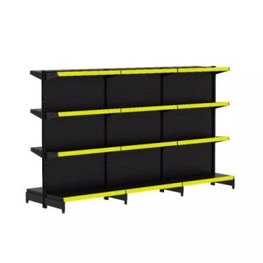 Imagem de Gondola Centro 137 Fit Ate 3 Metros Preto 24 Bandeja Pe Amarelo - AMAP