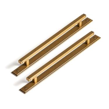 Imagem de Goo-Ki Pacote com 2 puxadores de armário de latão antigo com placa traseira, alças de gaveta de cozinha com orifício central de 18 cm com espaçador de ferragens de liga de zinco