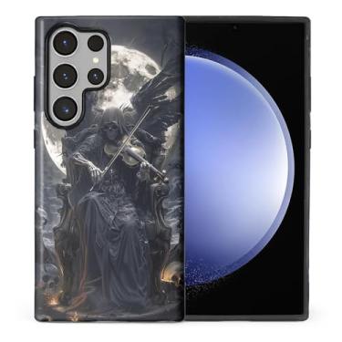 Imagem de WANKBLC Capa ultra brilhante compatível com Samsung Galaxy S24 para meninas e meninos, design de corpo inteiro, silicone macio, proteção contra arranhões, padrão maluco, preto, Grim Reaper, violino