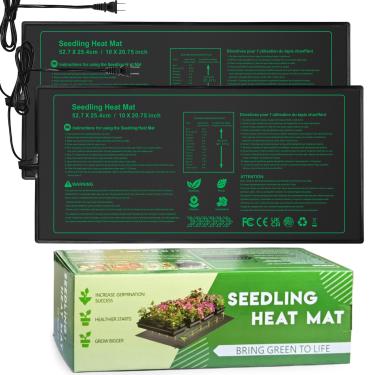 Imagem de NAMOTEK Tapete térmico de mudas pacote com 2, 25,4 cm x 52,7 cm, tapete de aquecimento hidropônico quente para iniciador de sementes de jardinagem doméstica, germinação, estufa