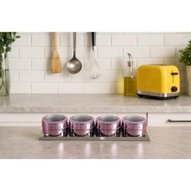 Imagem de Kit 4 Porta Temperos Inox Magnético Com Ímã Kit Organizador de Condimentos Com Potes Para Cozinha Geladeira (Lilás)