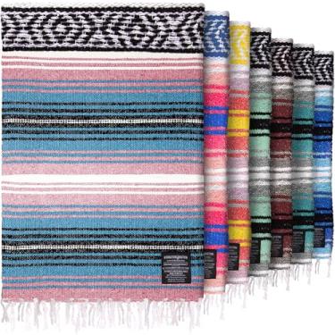 Imagem de Hydration Nation Cobertor listrado mexicano grande autêntico tecido à mão - macio, durável, ecológico - 178 cm x 127 cm - algodão doce
