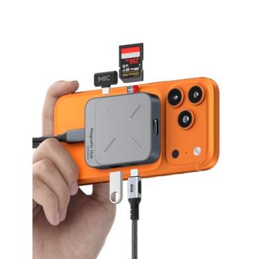 Imagem de Hagibis Hub magnético USB C com Magsafe para iPhone 17 16 15 Pro Max, estação de ancoragem tipo C 7 em 1 4K a 60Hz HDMI SD3.0 TF3.0 Cartão Solt 100W PD 10Gbps USB-C AUX para MacBook Pro Air, iPad Pro