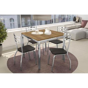 Imagem de Conjunto Mesa Sala Jantar Reno Com Tampo De Madeira 90cm E 4 Cadeiras Portugal Cromada Preto 110 Kappesberg