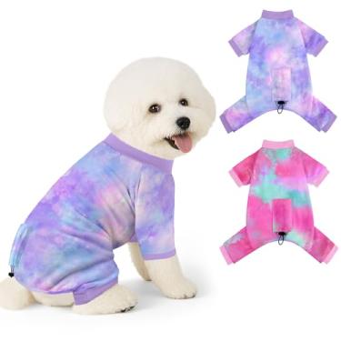 Imagem de Hedgeink Pacote com 2 pijamas para cães pequenos, roupas para cachorros, macacões para filhotes