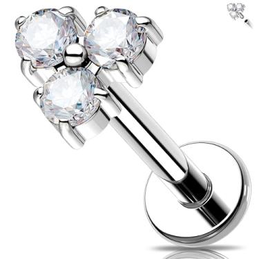 Imagem de MeIighting Anel de hélice 16G titânio G23 brinco de costas planas internamente roscado tragus lóbulo concha cartilagem piercing joia para mulheres CZ transparente 6/8 mm, 16G8mm, Titânio, Zircônia