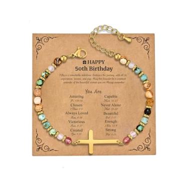 Imagem de JUTOLOKA Pulseira de cruz banhada a ouro 18K para mulheres | Presentes baseados na fé cristã para batismo, confirmação, Páscoa | Presente para mãe, irmã, sobrinha, amiga no aniversário, Natal, Medium