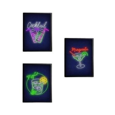 Imagem de Kit 3 Quadros Cocktail Bar 24X18Cm - Com Vidro - Quadros On-Line