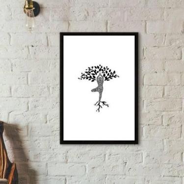 Imagem de Quadro Decorativo Yoga Árvore 24X18 Com Vidro Madeira Preta - Quadros 