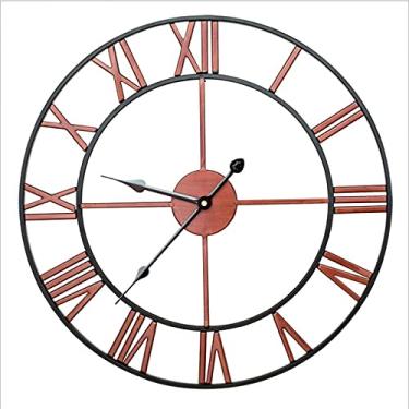 Imagem de Relógio de parede grande com números romanos gigante de metal aberto grande para jardim ao ar livre relógio de parede de ferro vermelho cobre - 50 cm, dourado vintage, 60 cm