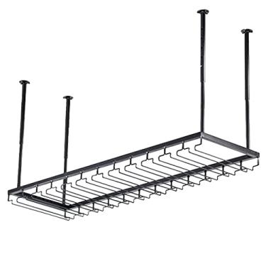 Imagem de Bar suspenso no teto armário de garrafa de metal suporte suspenso para copo de vinho suporte de ferro forjado com suporte, bar cozinha restaurante prateleiras organizadoras flutuantes (tamanho: