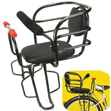 Imagem de JOEUQK Assento traseiro de bicicleta, assento traseiro de bicicleta infantil com apoio de braço removível e almofada de pedal para crianças de 1 a 6 anos, preto