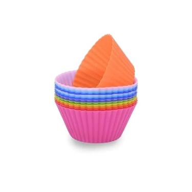 Imagem de Formas de Silicone para Mini Cupcake, 12 Unidades, Coloridas, Resistentes ao Calor, 7,5 x 4,5 x 3 cm, Antiaderentes, Compatível com Forno e Micro-ondas