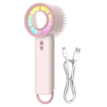 Imagem de Ventilador elétrico portátil | Ventoinhas portáteis portáteis para viagens - Ventilador silencioso de 3 marchas potente com luz colorida para quarto pessoal acampamento praia barraca viagem pescoço