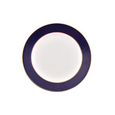 Imagem de Série Gold Edge de 25 cm azul e dourado com design de padrão xadrez de cerâmica para salada/massa/frutas/aperitivos/pratos de sobremesa, pratos de jantar de Natal - pratos de jantar de Natal dourados
