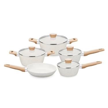 Imagem de MTA - Conjunto de 5 Panelas com Revestimento Cerâmico, Cor Bege, Linha Carmela