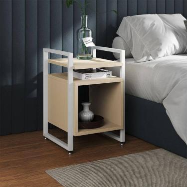 Imagem de Mesa De Cabeceira Industrial Marrocos Ferro Branco E Tampo Off-white