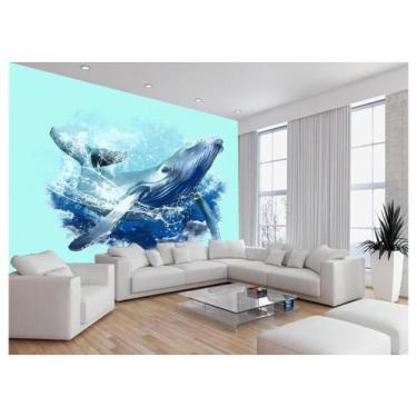 Imagem de Papel De Parede 3D Animais Baleia Azul Pulando 3,5M Anm294 - Você Deco