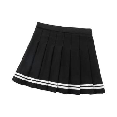 Imagem de Saia Plissada Estilo Preppy Feminina Cintura Alta Vestido Curto Primav