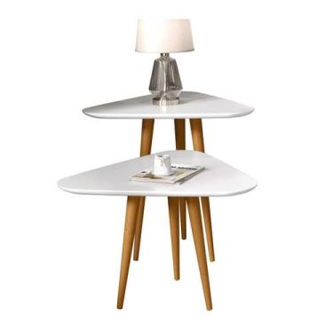 Imagem de Kit 2 Mesas 3 Pontas Estilo Retro Pés Palito Branco - Comprar Móveis E