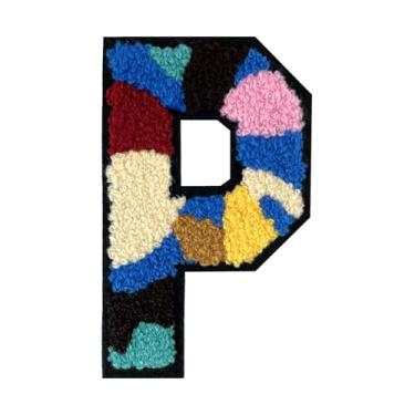 Imagem de 1 peça de patch de letra de chenille de ferro de camuflagem de 11,4 cm – adesivos do alfabeto para roupas, jaquetas, mochilas, chapéus para decoração personalizada, nome personalizado e artesanato. (P