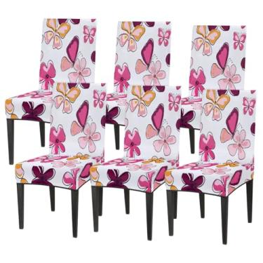 Imagem de Conjunto de 6 capas elásticas para cadeira de sala de jantar, capa protetora de assento de borboleta, estampa animal, fofa, removível, lavável, para cozinha, casa, hotel, banquete, festa de casamento