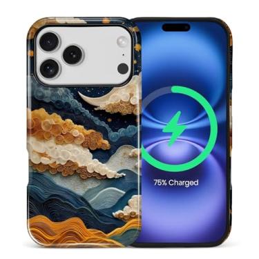 Imagem de Flivro Capa magnética para iPhone 17 Pro, compatível com Magsafe PC capa rígida de silicone amortecedor interno anti-arranhões capa à prova de choque fina design capa celestial lua estrelas