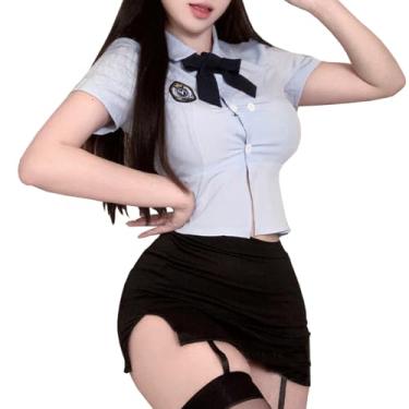 Imagem de SNOMYRS Uniforme escolar japonês anime policial marinheiro cosplay lingerie colegial top saia fantasias