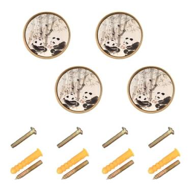 Imagem de Blueangle Pacote com 4 puxadores de armário de bambu panda chinês, puxadores redondos de 3,5 cm para cômoda e armários de cozinha (242)