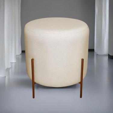 Imagem de Puff Redondo Decorativo Base Pés De Ferro Reforçado Bege Base Pés:bronze Tecido: Linho