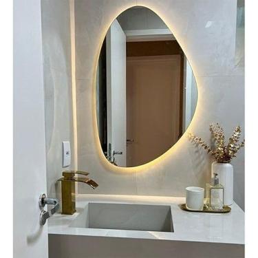 Imagem de Espelho Orgânico Com LED À PILHA Ou FONTE Decorativo(Luz Quente (sem fio),50x70)