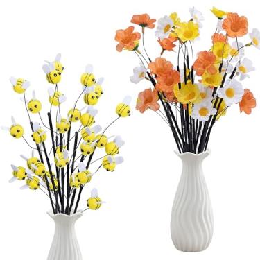 Imagem de Watayo 24 hastes de abelha de feltro com palitos de flores artificiais, galhos de abelha de feltro, palitos decorativos florais, caules de margarida, spray, enchimentos de vaso para mesa de centro de