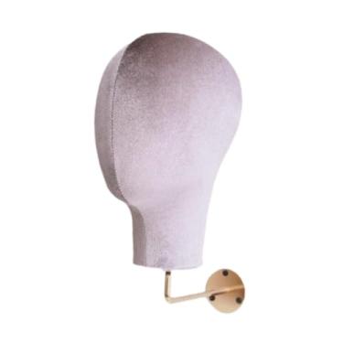Imagem de oshhni Cabeça de manequim feminina de veludo para parede, com base de metal, versátil, leve e prática, ideal para salões de beleza, Cinza