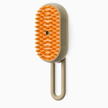 Imagem de Escova de Vapor 3 em 1 para Pets, Multifuncional, Laranja e Bege, com Design Ergonômico, para Banho e Limpeza de Animais de Estimação