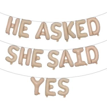 Imagem de He Asked She Said Yes Banner de balão, placa de glitter multicolorido para casamento, noivado, decorações de festa de chá de panela (HE ASKED SHE SAID YES Caramelo)