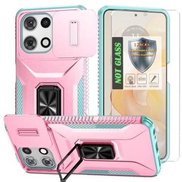 Imagem de Capa para Moto G 5G 2025, com capa de lente de câmera deslizante, protetor de tela HD, suporte de anel giratório de 360°, capa protetora à prova de choque de grau militar AYMECL para Motorola Moto G