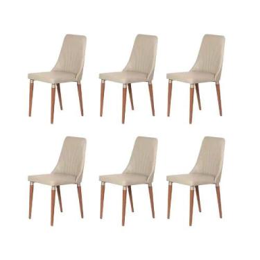 Imagem de Kit de 6 Cadeiras de Madeira Maciça Estofada Lara - Natural c/ PU Off 