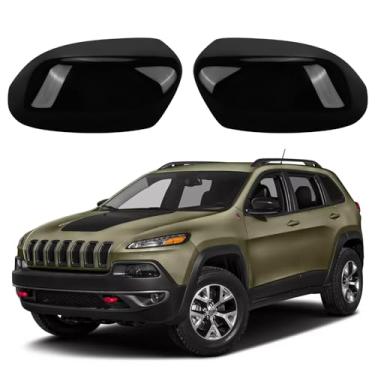 Imagem de Tampas de capa de espelho de substituição direta preta brilhante para Jeep Cherokee 2014-2024 e Jeep Compass 2017-2024, OEM #: 68228908AA, estilo de substituição direta, não estilo adesivo