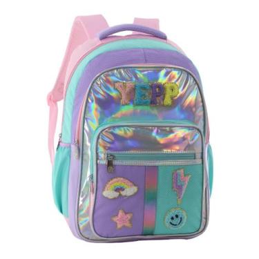 Imagem de Mochila Feminina Juvenil Holográfica YEPP, Rosa