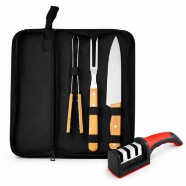 Imagem de Kit Churrasco Garfo, Faca E Pegador Afiador De Faca Kit Para Churrasqu