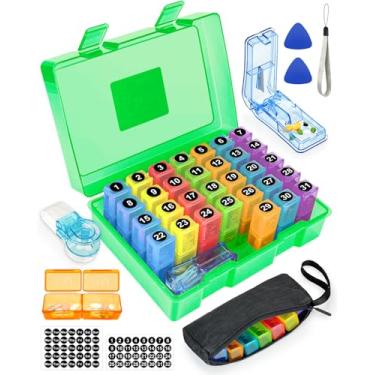 Imagem de Organizador mensal de comprimidos 2 vezes por dia – caixa de remédios grande Yonlog com bolsa de viagem semanal, cortador de comprimidos, palheta fácil de abrir, ferramenta para tomar pílulas e 2